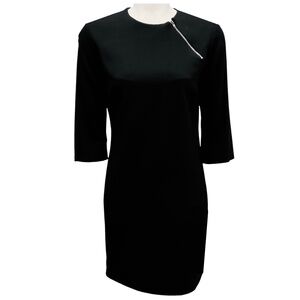 NELLIE PARTOW BLACK ZIPPER DETAIL STRETCH CREPE DRESS